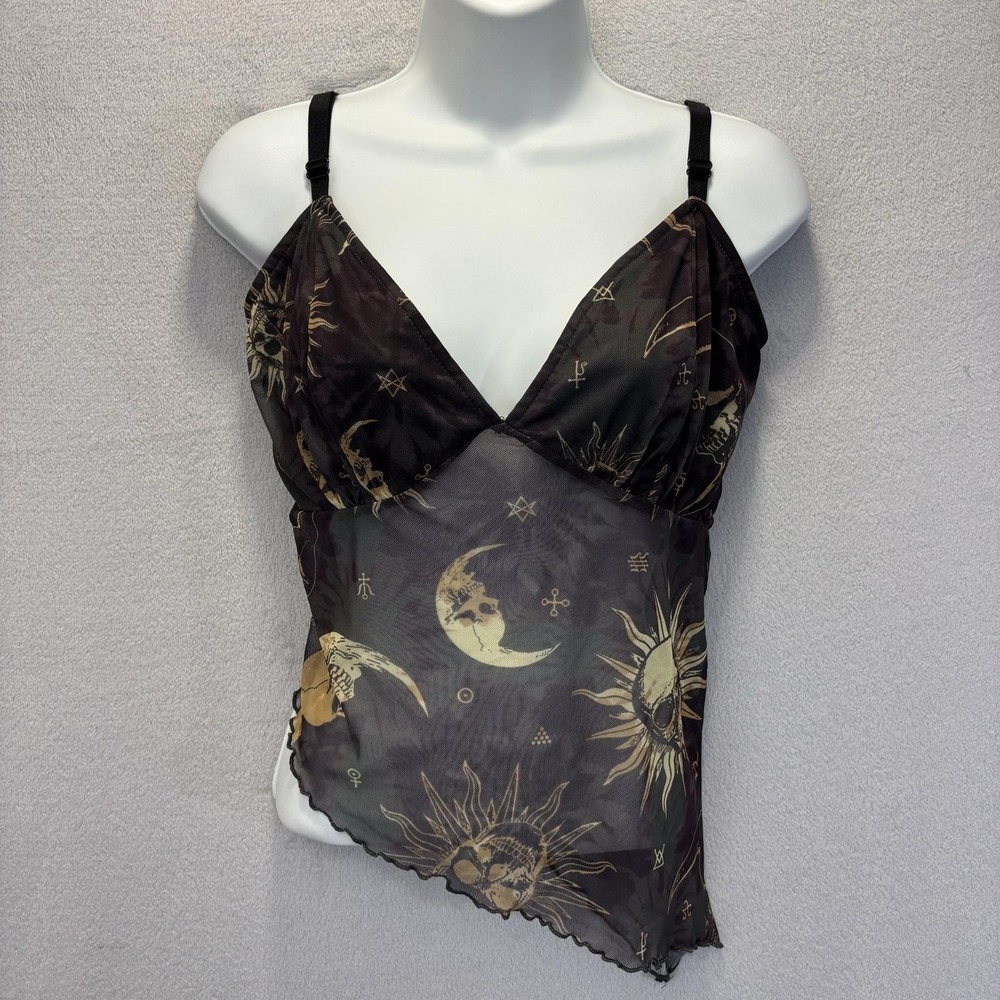 Hot Topic Cosmic Aura Mesh Camisole Tank Top 0 Skull Moon Celestial Goth Witchy - Picture 1 of 9